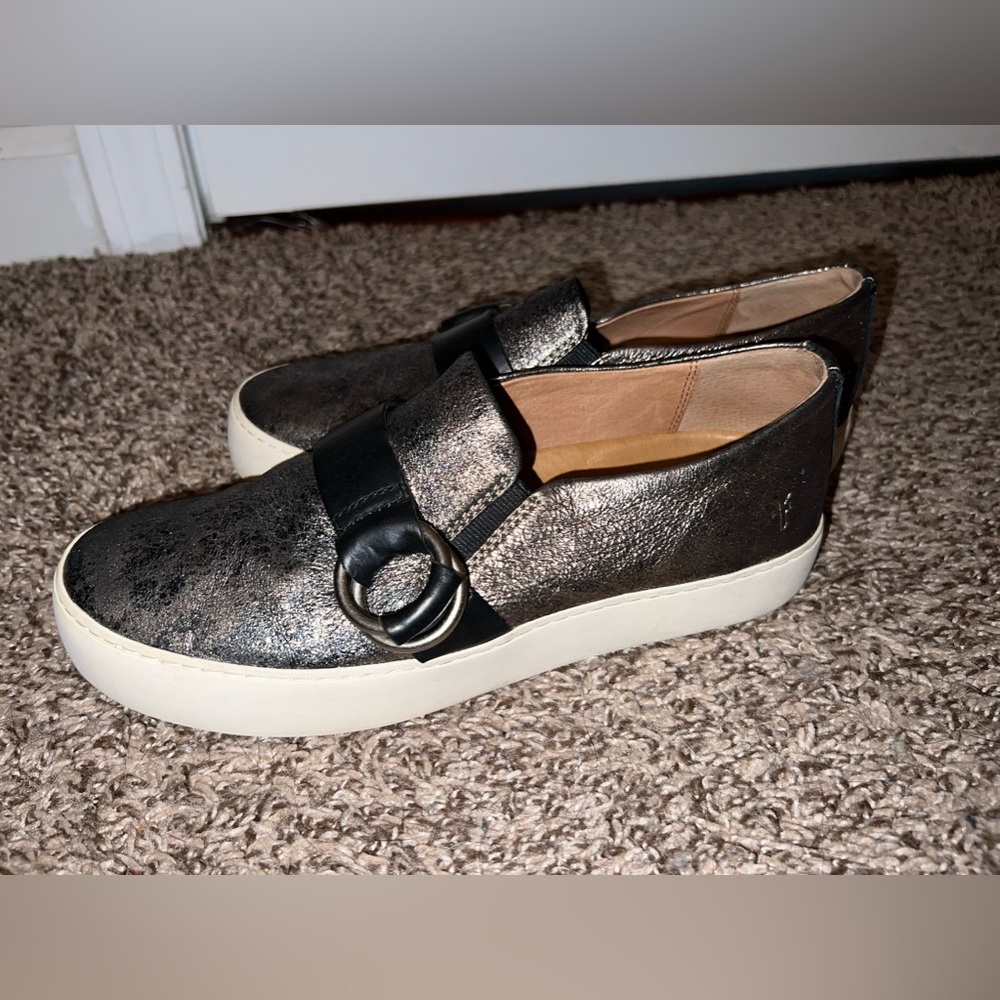 Frye Gold Metallic Harness Lena Leather Slip-On Platform Sneaker - Women